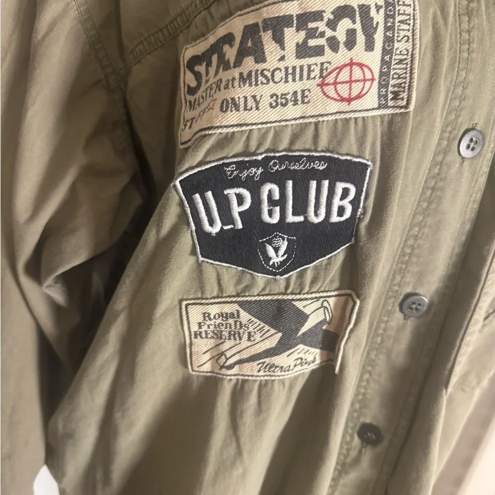 Ultra Pink Olive Green Military Utility Patch Jacket Shacket Size Small - Picture 2 of 7